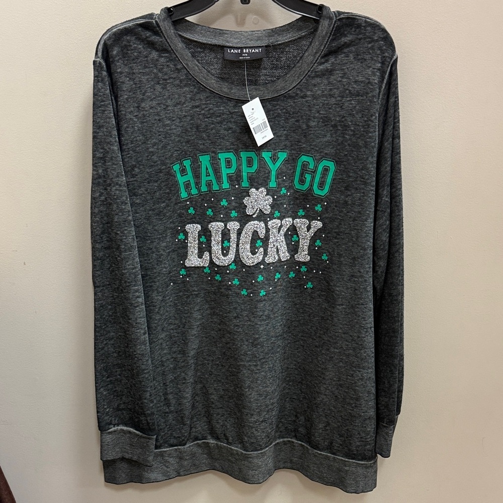 Lane Bryant Charcoal Sweatshirt with Green and Silver Graphic